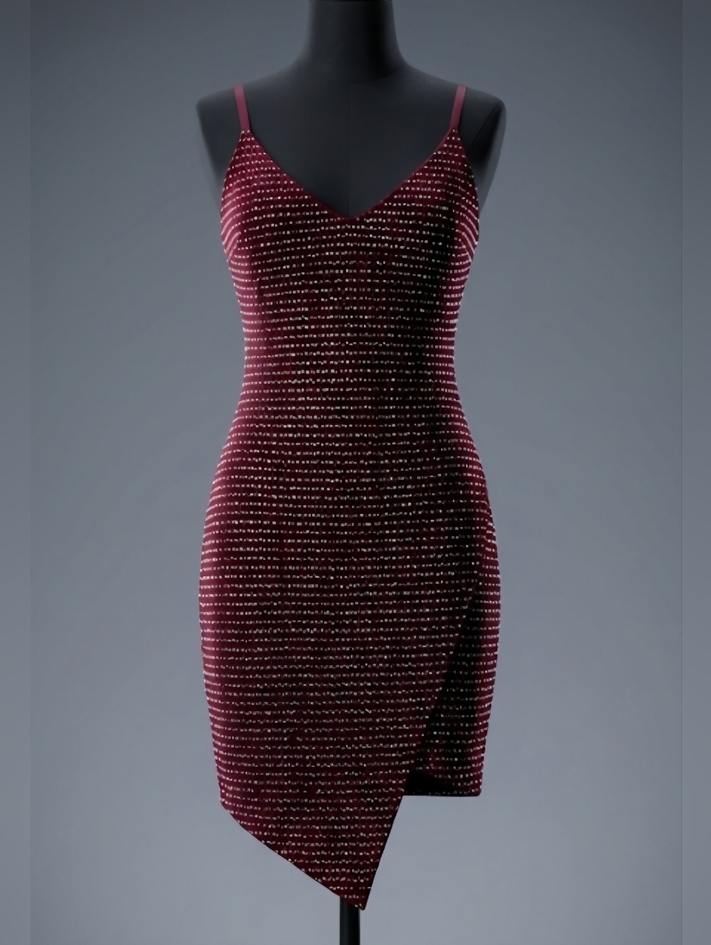 Windsor Burgundy Sequin Asymmetrical Slip Dress - Picture 2 of 11